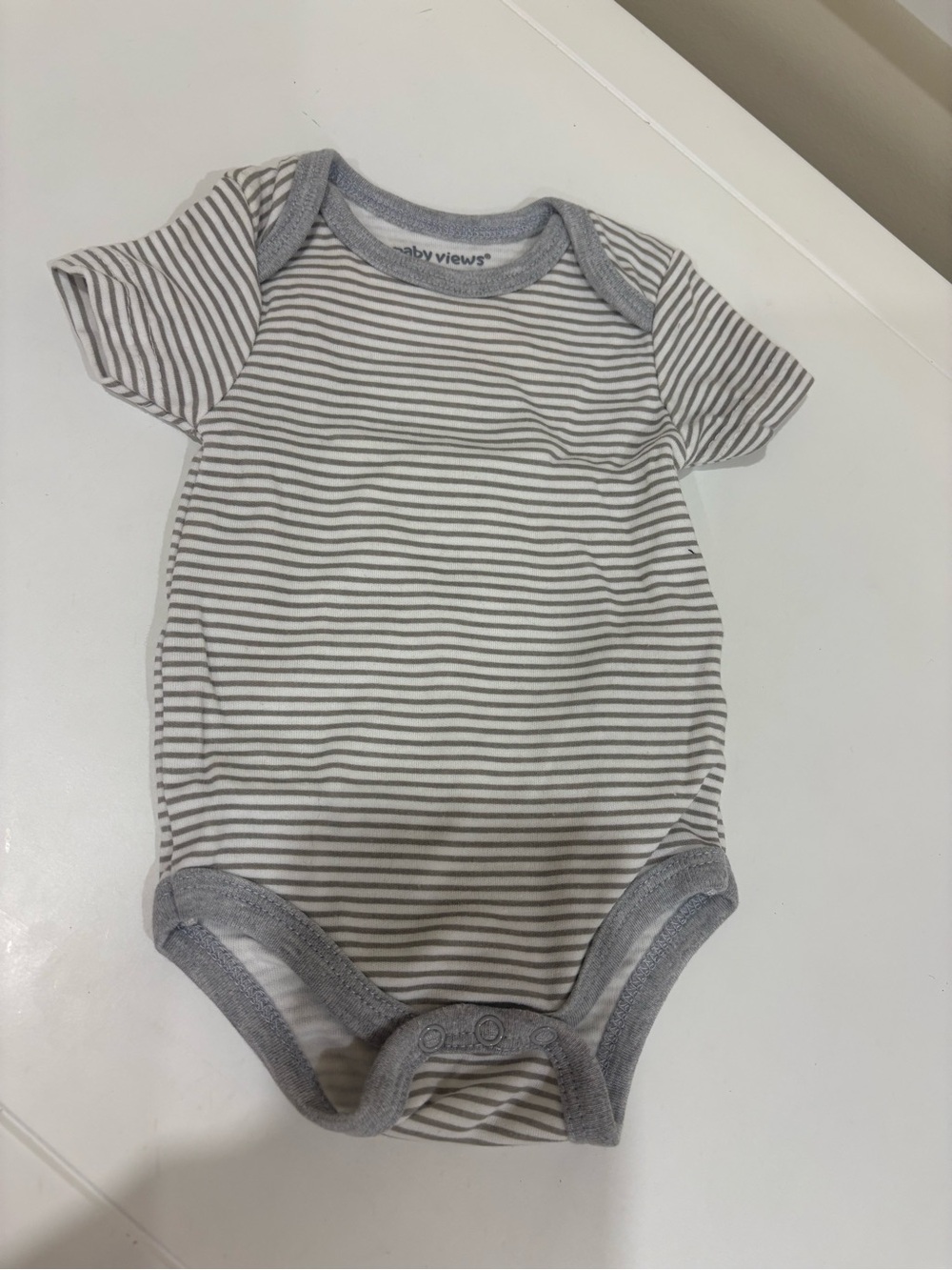 Gray & White Striped Short-Sleeve Bodysuit